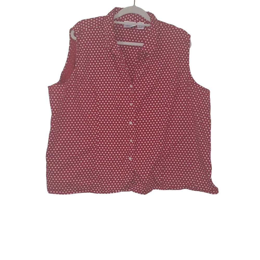 Vintage Fashion Bug Sleeveless Button Up Stars 4th July Size 30/32 Blouse Top